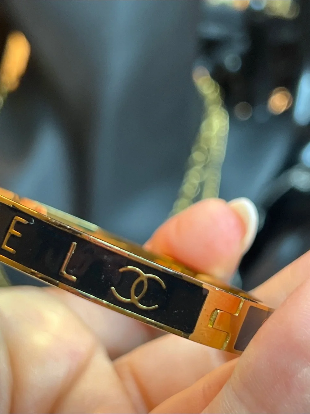 Black and Gold Enamel Logo Bangle Bracelet - Women's Watch Accessory